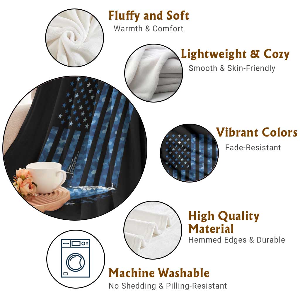 Patriotic Submarine Veteran Throw Blanket Submariner Vintage Camo American Flag TS11 Print Your Wear