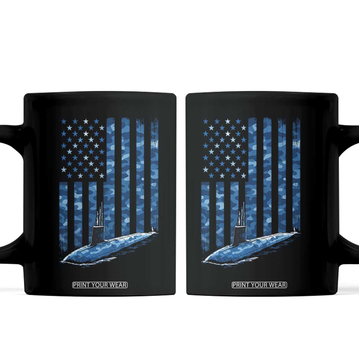Patriotic Submarine Veteran Coffee Mug Submariner Vintage Camo American Flag TS11 Black Print Your Wear
