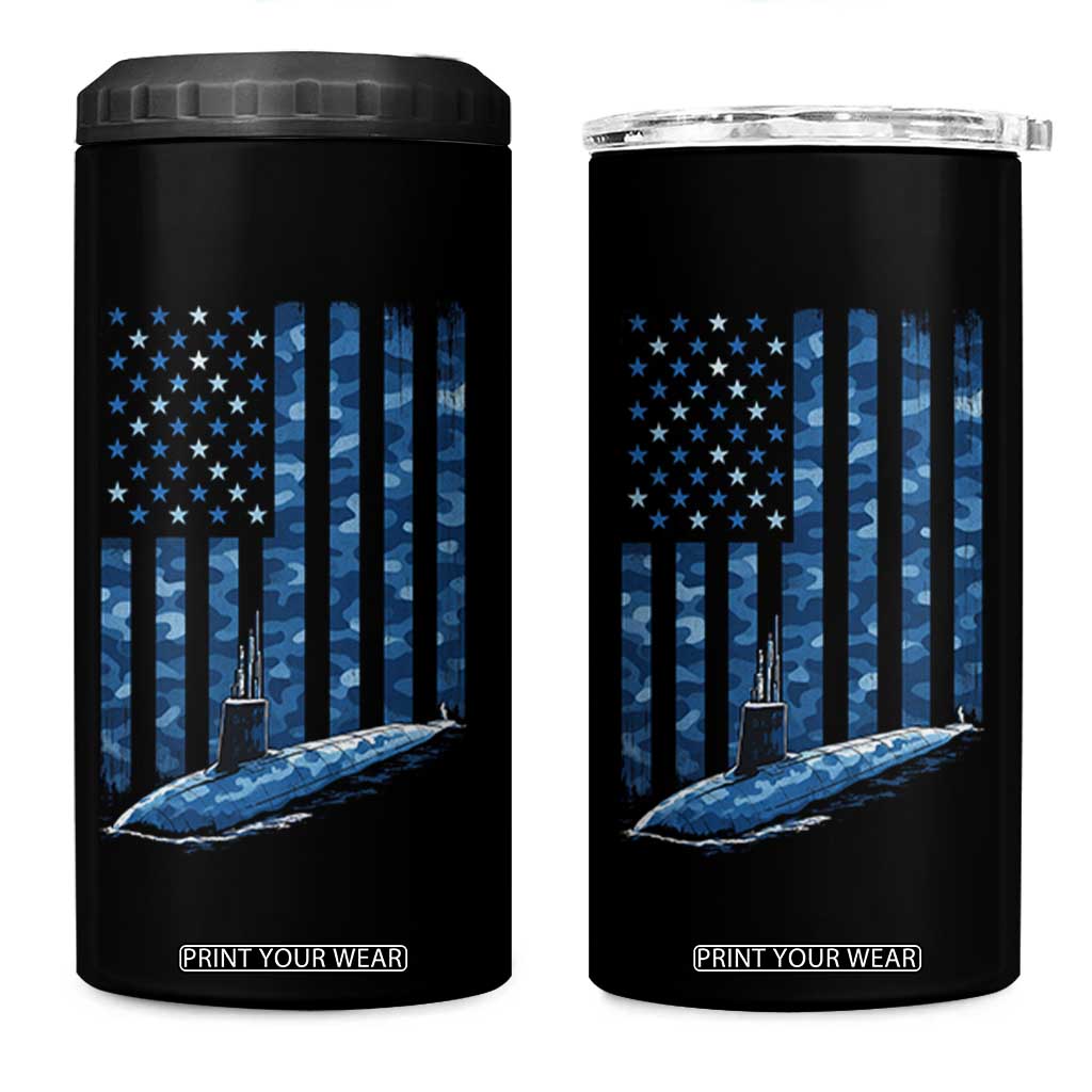 Patriotic Submarine Veteran 4 in 1 Can Cooler Tumbler Submariner Vintage Camo American Flag TS11 One Size: 16 oz Black Print Your Wear