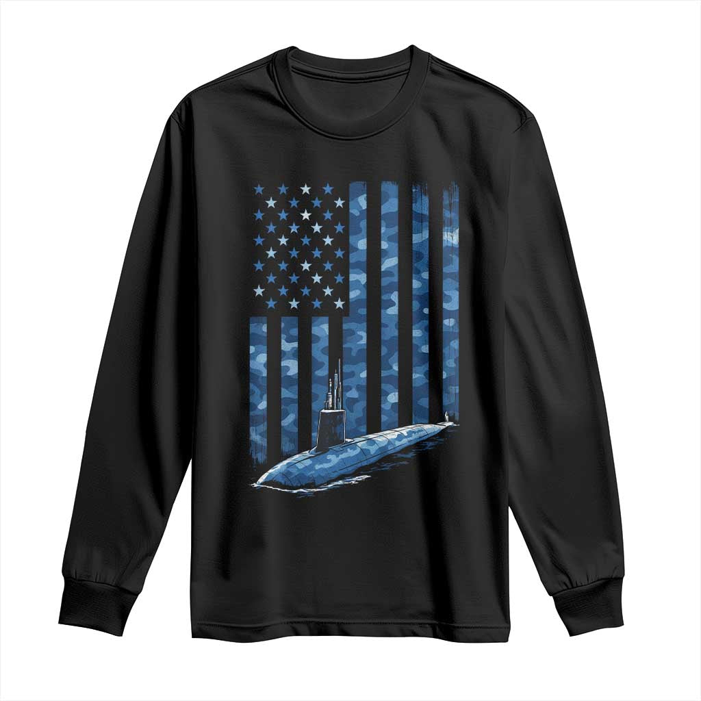 Patriotic Submarine Veteran Long Sleeve Shirt Submariner Vintage Camo American Flag TS11 Black Print Your Wear