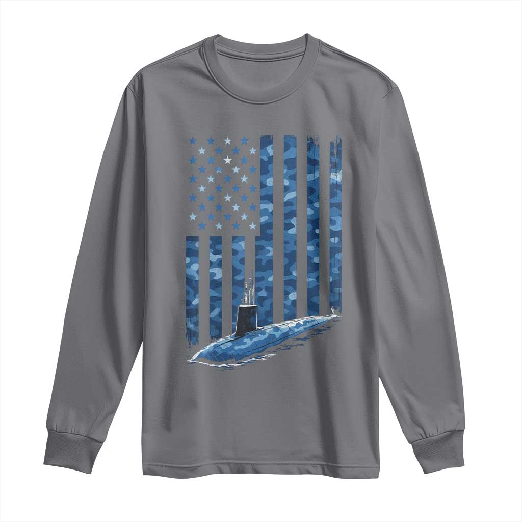 Patriotic Submarine Veteran Long Sleeve Shirt Submariner Vintage Camo American Flag TS11 Charcoal Print Your Wear