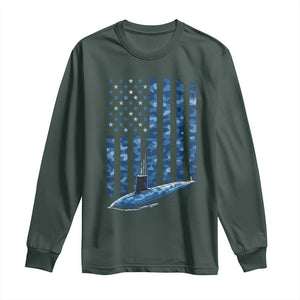 Patriotic Submarine Veteran Long Sleeve Shirt Submariner Vintage Camo American Flag TS11 Dark Forest Green Print Your Wear