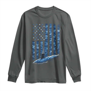 Patriotic Submarine Veteran Long Sleeve Shirt Submariner Vintage Camo American Flag TS11 Dark Heather Print Your Wear