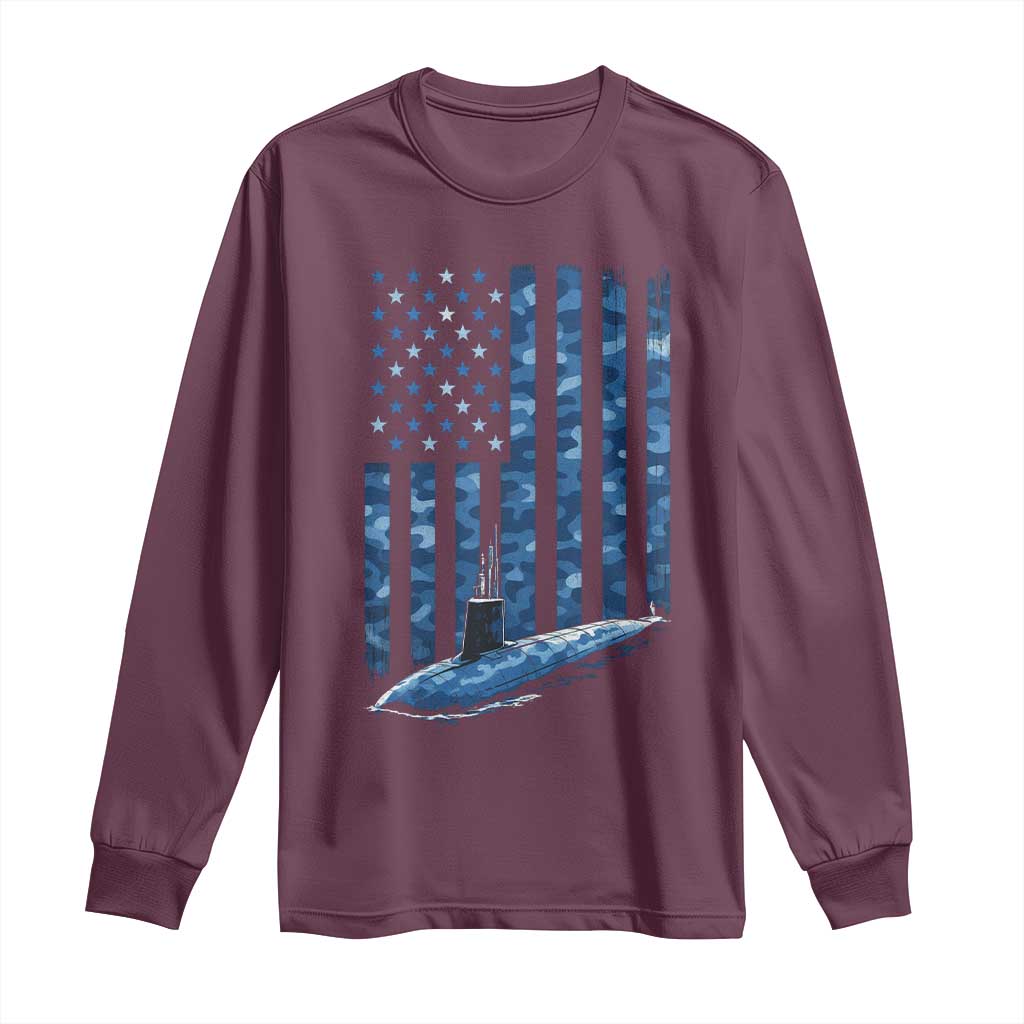 Patriotic Submarine Veteran Long Sleeve Shirt Submariner Vintage Camo American Flag TS11 Maroon Print Your Wear