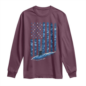 Patriotic Submarine Veteran Long Sleeve Shirt Submariner Vintage Camo American Flag TS11 Maroon Print Your Wear