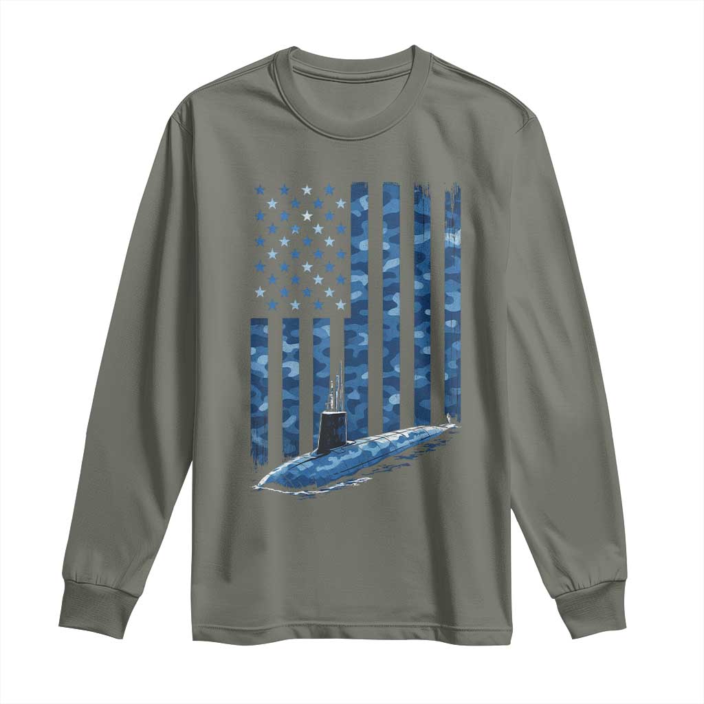 Patriotic Submarine Veteran Long Sleeve Shirt Submariner Vintage Camo American Flag TS11 Military Green Print Your Wear