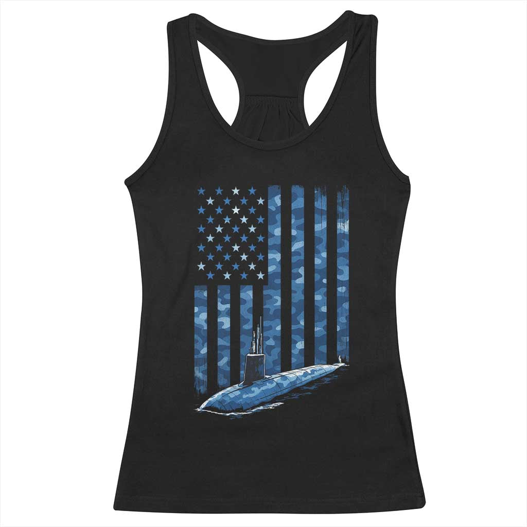 Patriotic Submarine Veteran Racerback Tank Top Submariner Vintage Camo American Flag TS11 Black Print Your Wear
