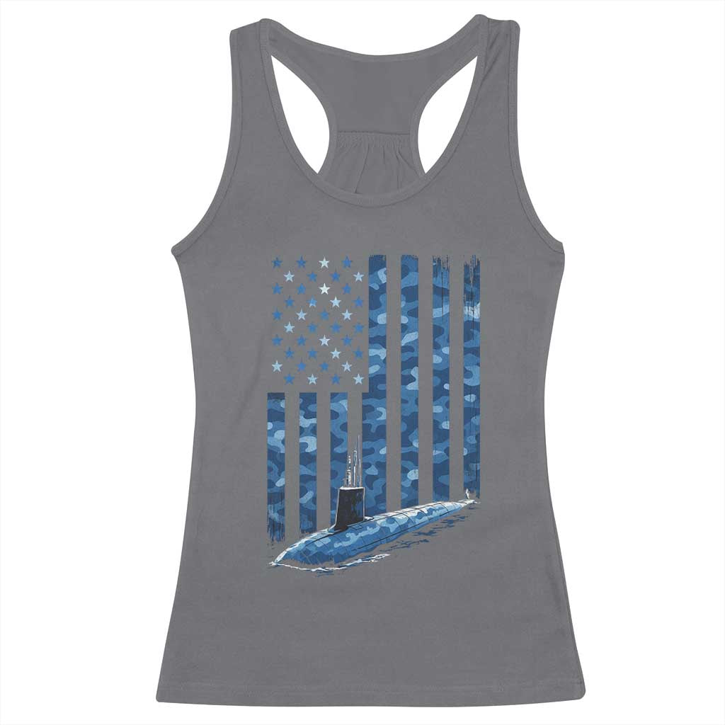 Patriotic Submarine Veteran Racerback Tank Top Submariner Vintage Camo American Flag TS11 Charcoal Print Your Wear