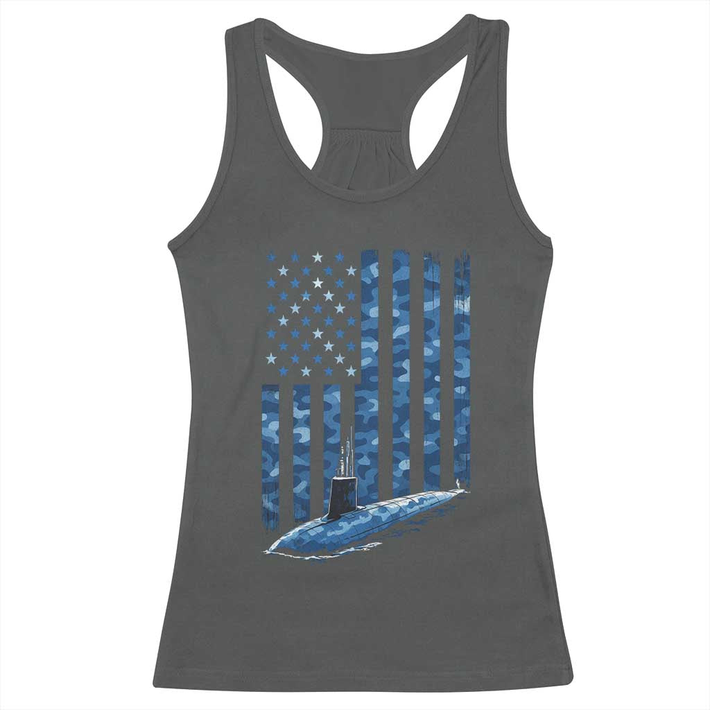 Patriotic Submarine Veteran Racerback Tank Top Submariner Vintage Camo American Flag TS11 Dark Heather Print Your Wear