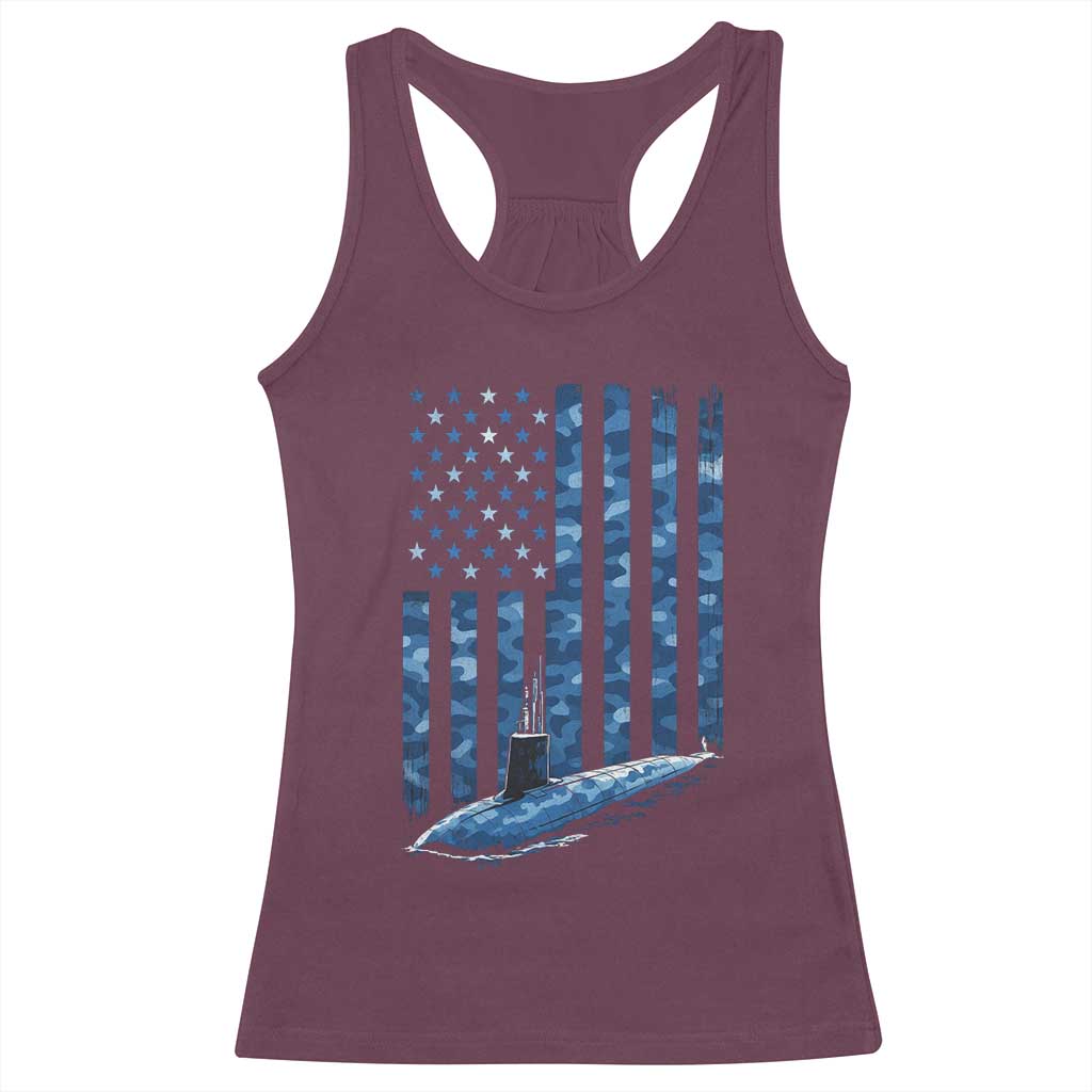 Patriotic Submarine Veteran Racerback Tank Top Submariner Vintage Camo American Flag TS11 Maroon Print Your Wear