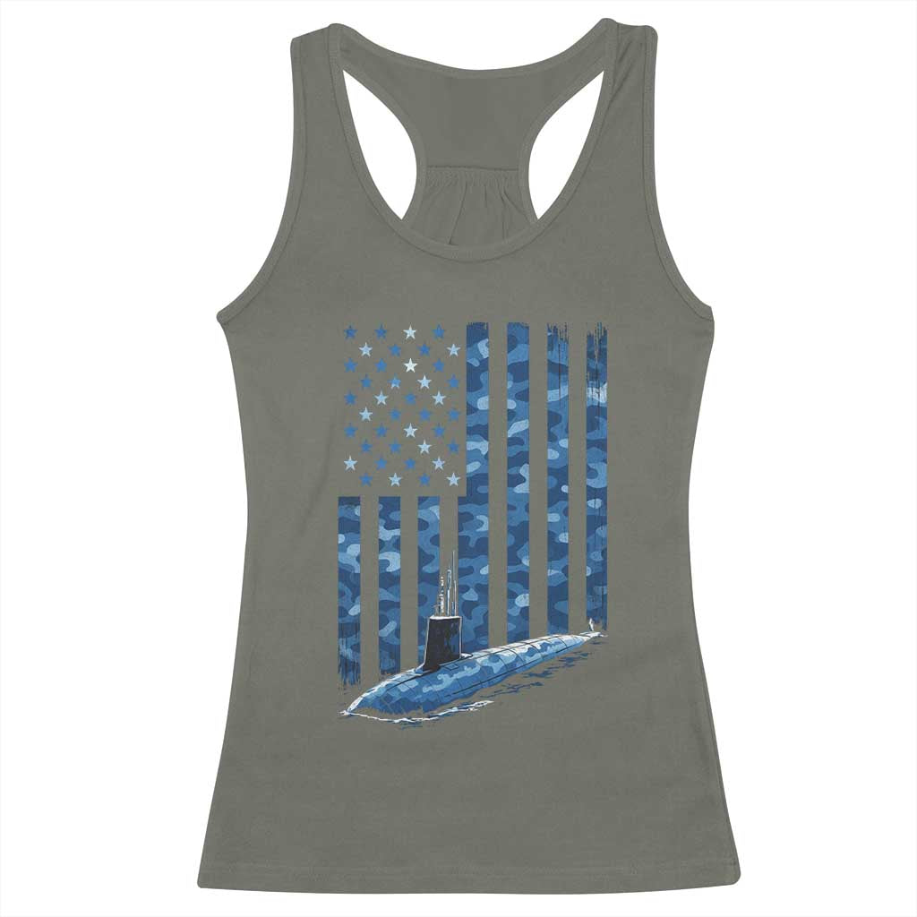 Patriotic Submarine Veteran Racerback Tank Top Submariner Vintage Camo American Flag TS11 Military Green Print Your Wear