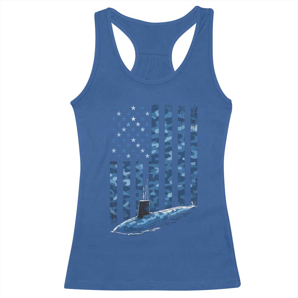 Patriotic Submarine Veteran Racerback Tank Top Submariner Vintage Camo American Flag TS11 Royal Blue Print Your Wear