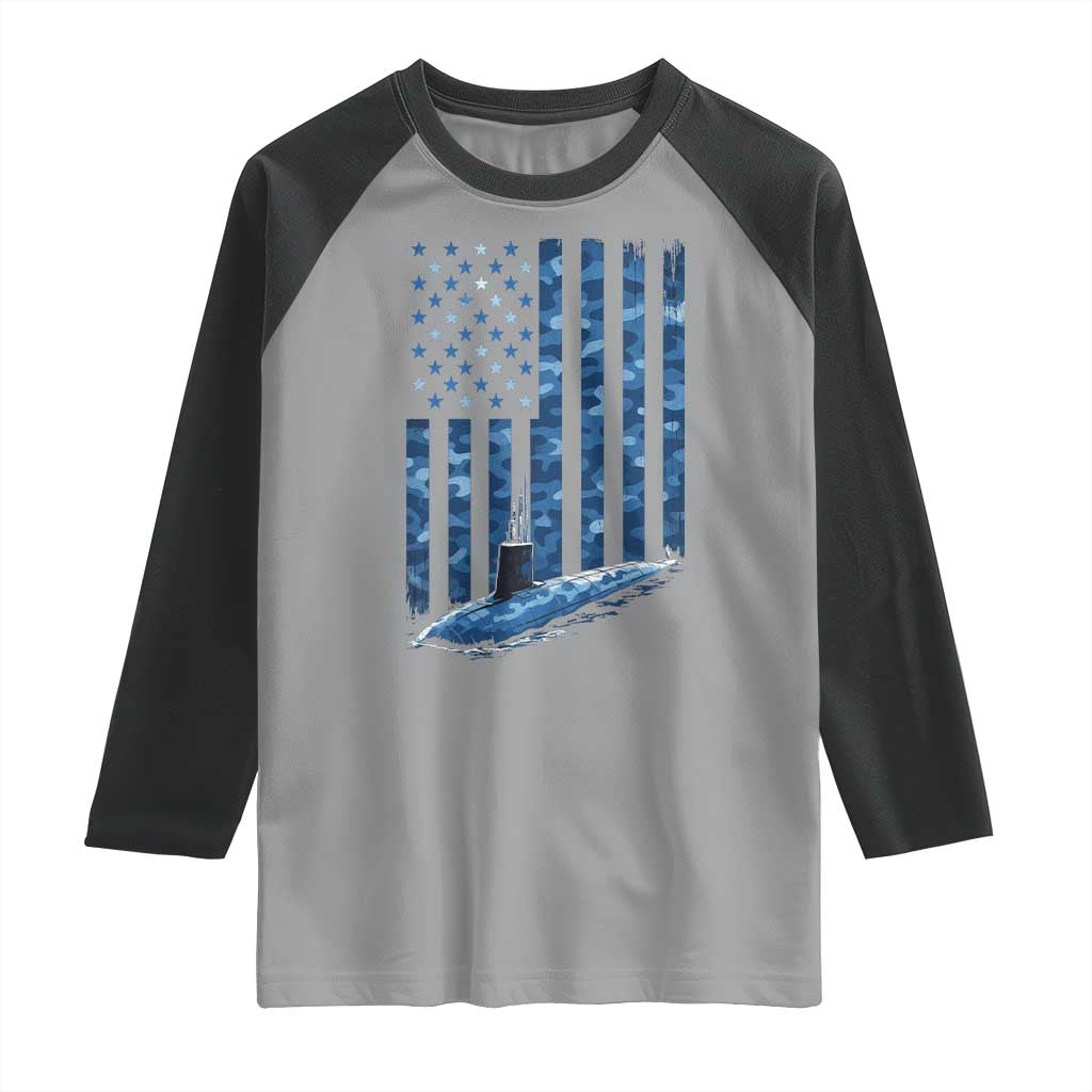 Patriotic Submarine Veteran Raglan Shirt Submariner Vintage Camo American Flag TS11 Sport Gray Black Print Your Wear