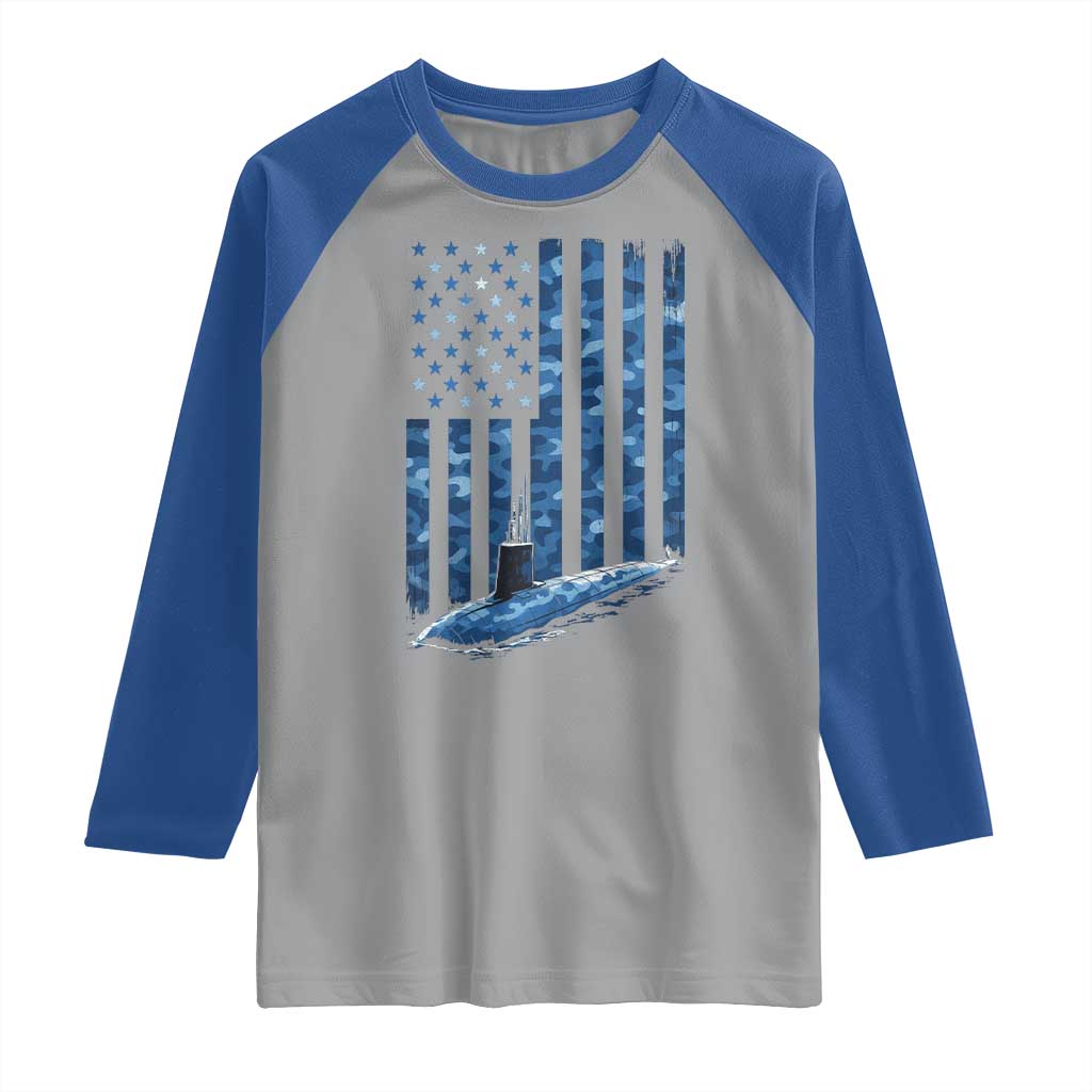 Patriotic Submarine Veteran Raglan Shirt Submariner Vintage Camo American Flag TS11 Sport Gray Royal Print Your Wear