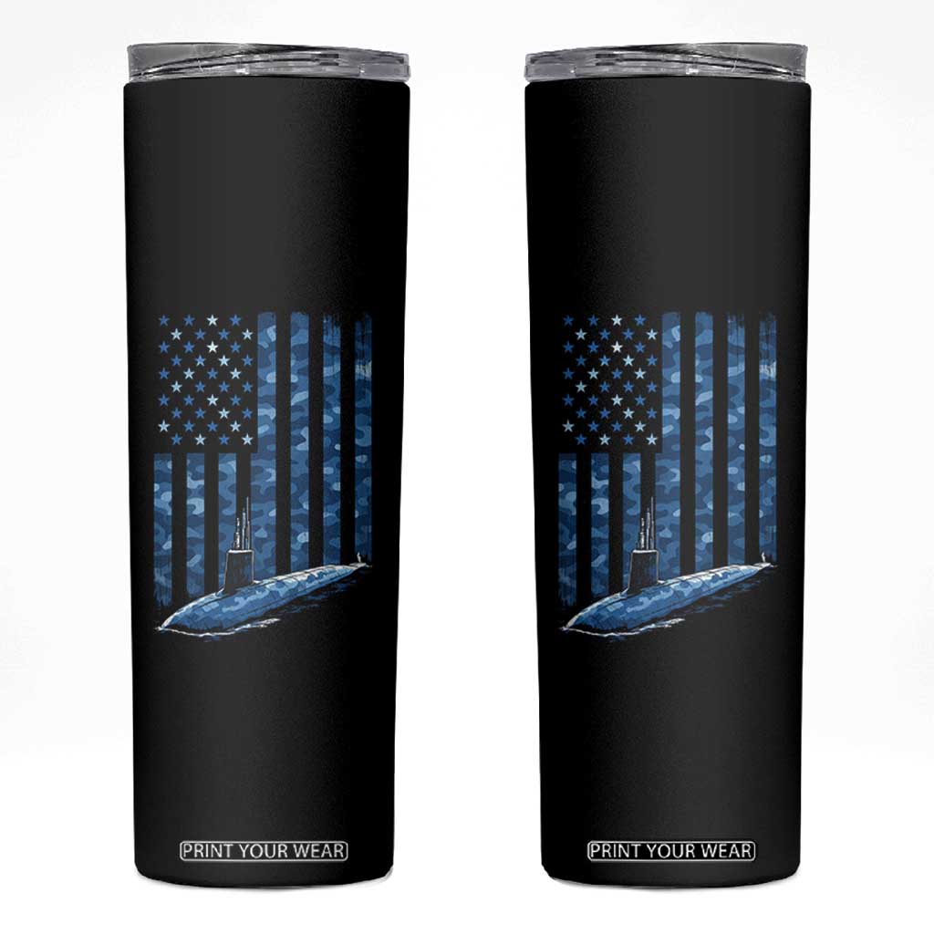 Patriotic Submarine Veteran Skinny Tumbler Submariner Vintage Camo American Flag TS11 Black Print Your Wear