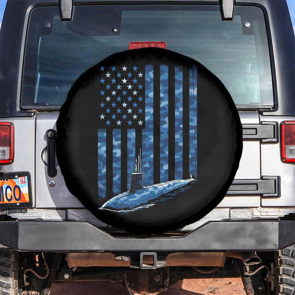 Patriotic Submarine Veteran Spare Tire Cover Submariner Vintage Camo American Flag TS11 No hole Black Print Your Wear