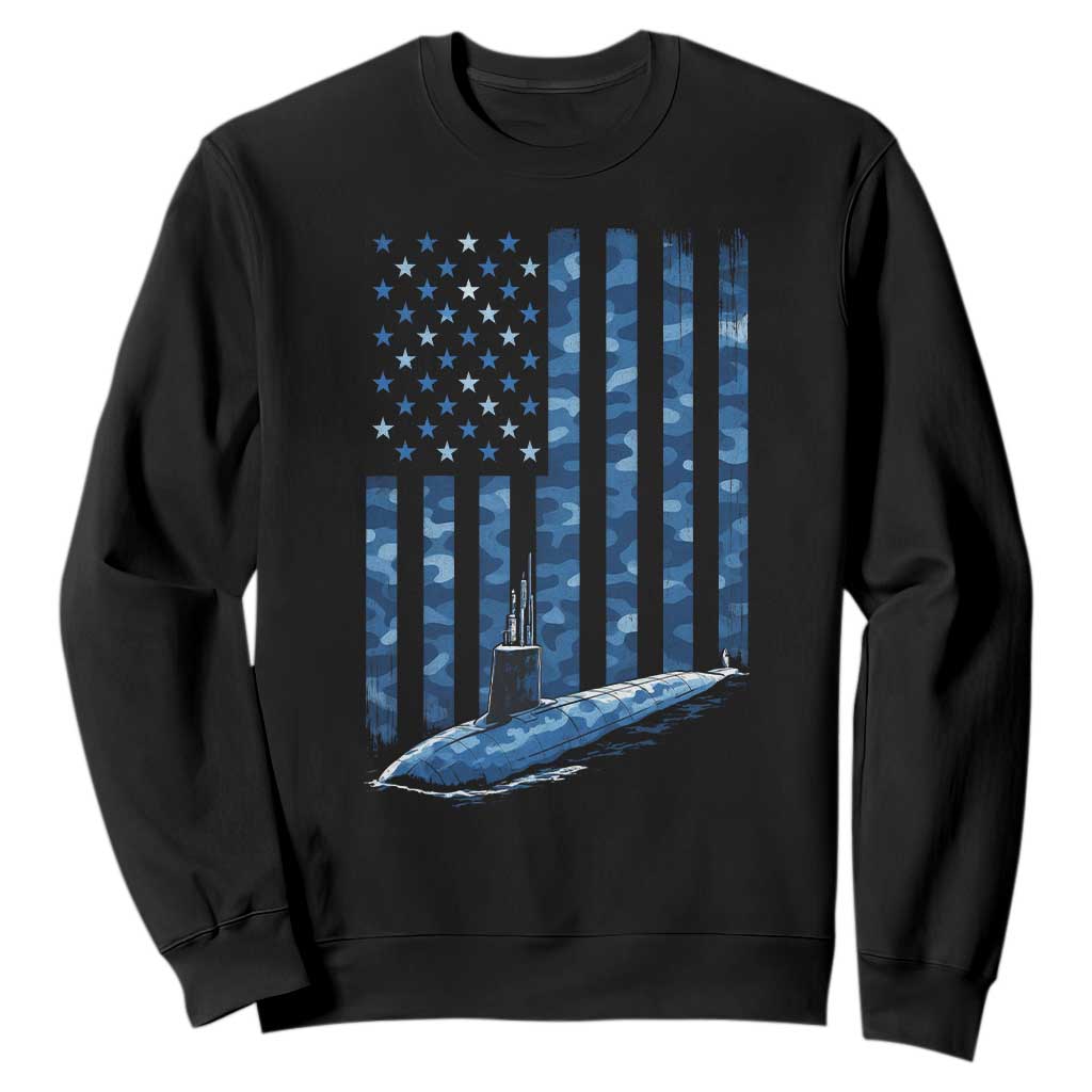 Patriotic Submarine Veteran Sweatshirt Submariner Vintage Camo American Flag TS11 Black Print Your Wear