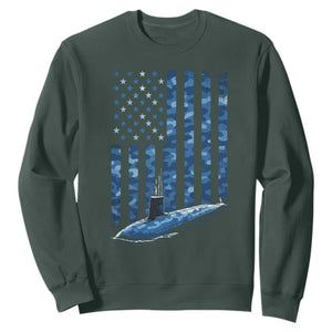 Patriotic Submarine Veteran Sweatshirt Submariner Vintage Camo American Flag TS11 Dark Forest Green Print Your Wear