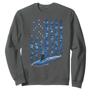 Patriotic Submarine Veteran Sweatshirt Submariner Vintage Camo American Flag TS11 Dark Heather Print Your Wear