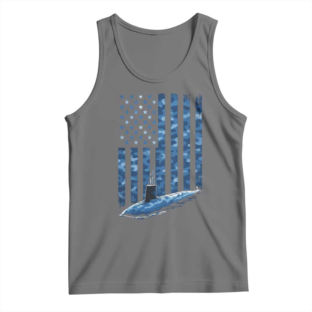 Patriotic Submarine Veteran Tank Top Submariner Vintage Camo American Flag TS11 Black Heather Print Your Wear