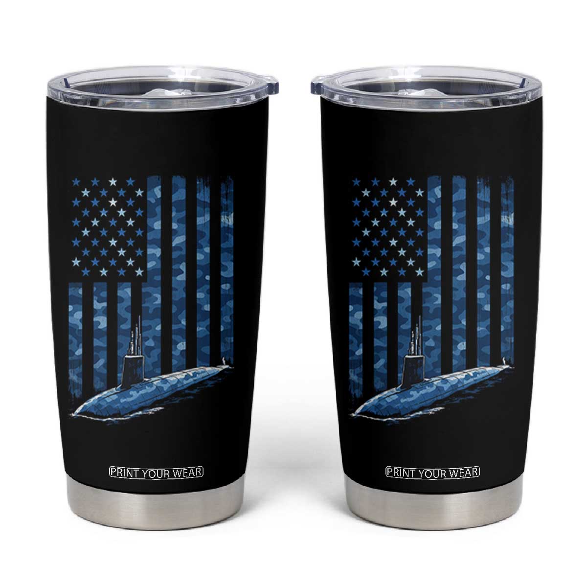 Patriotic Submarine Veteran Tumbler Cup Submariner Vintage Camo American Flag TS11 Black Print Your Wear