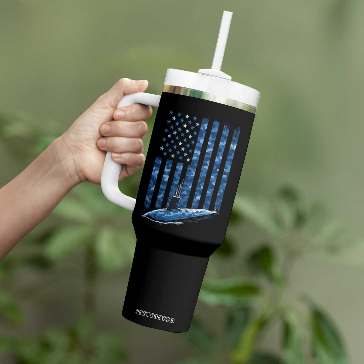 Patriotic Submarine Veteran Tumbler With Handle Submariner Vintage Camo American Flag TS11 Print Your Wear