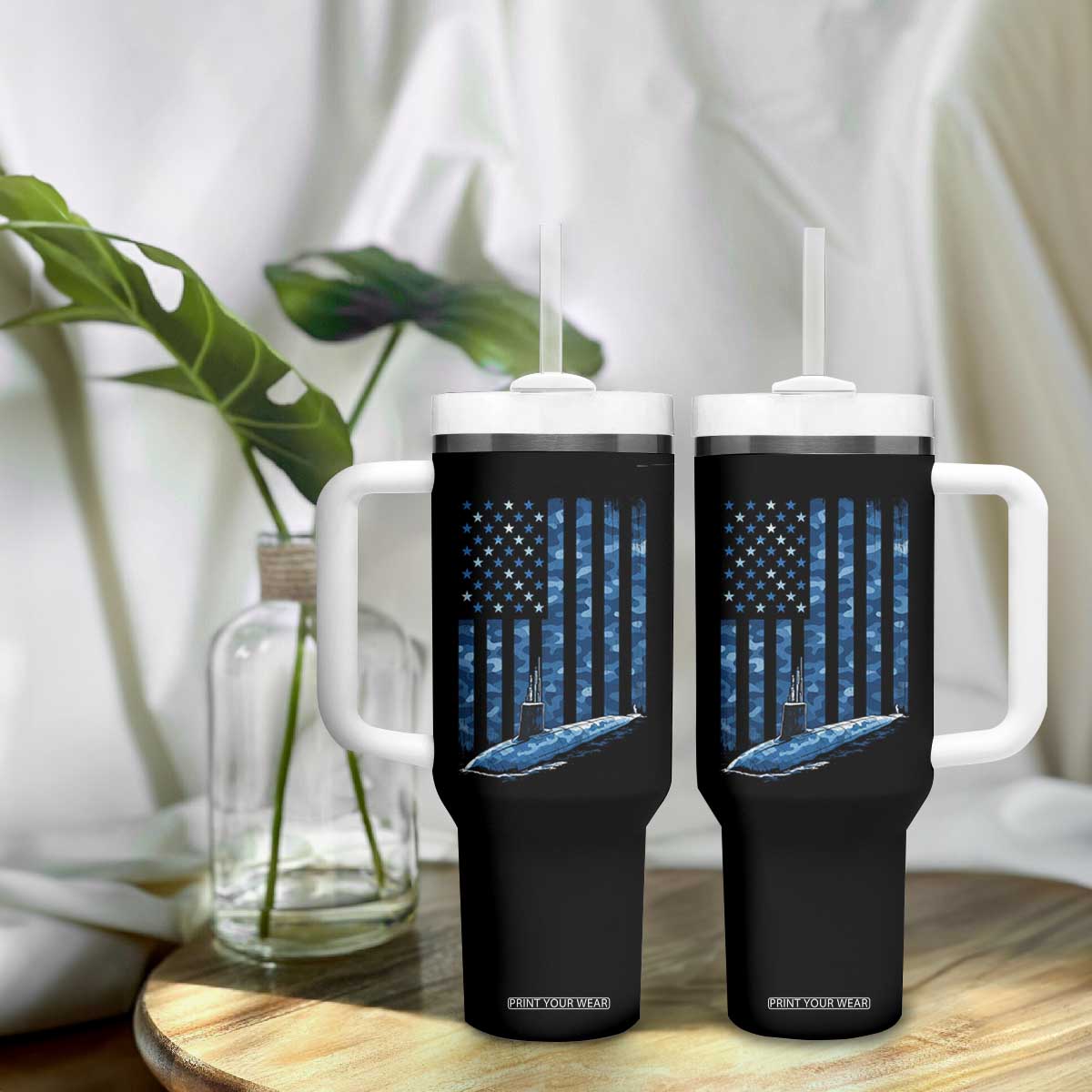 Patriotic Submarine Veteran Tumbler With Handle Submariner Vintage Camo American Flag TS11 Print Your Wear
