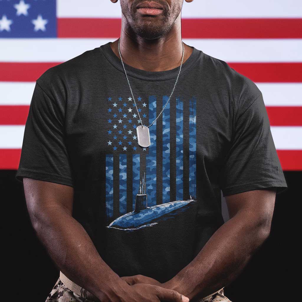Patriotic Submarine Veteran T Shirt Submariner Vintage Camo American Flag TS11 Black Print Your Wear