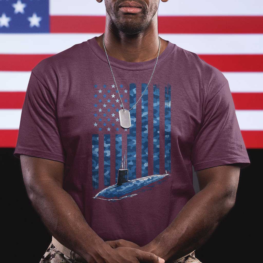 Patriotic Submarine Veteran T Shirt Submariner Vintage Camo American Flag TS11 Maroon Print Your Wear