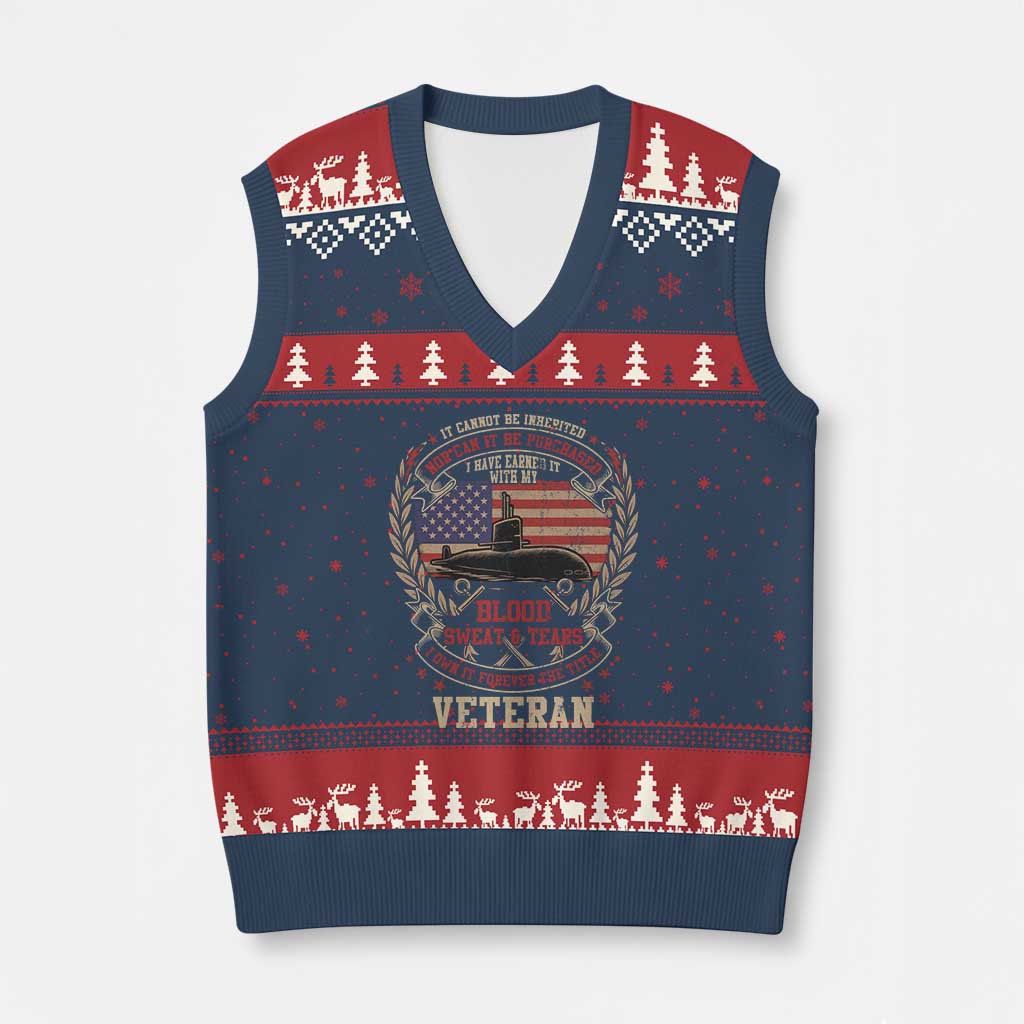 Submarine Veteran V-Neck Knit Sweater Vest It Cannot Be Inherited Nor Can It Be Purchased I Have Earned It TS11 Navy Red Print Your Wear