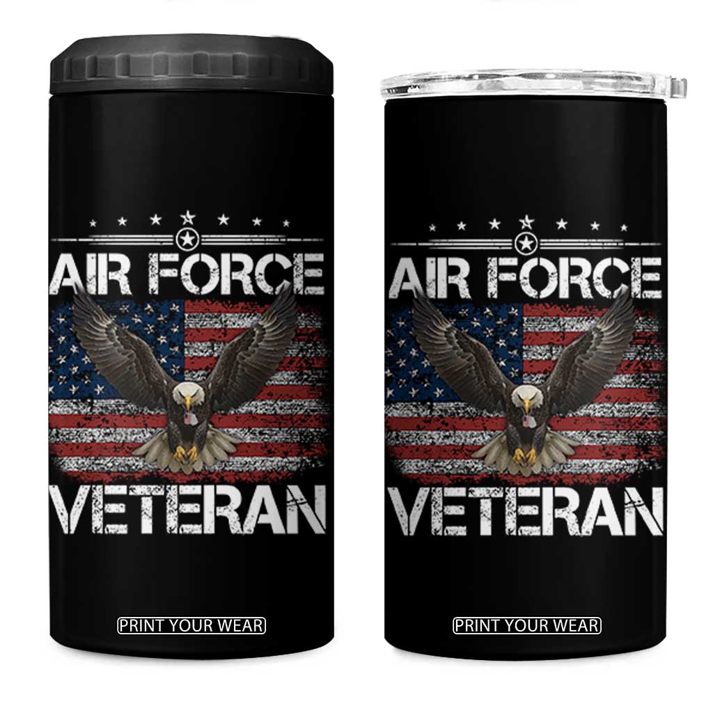 Air Force Veteran 4 in 1 Can Cooler Tumbler Bald Eagle Vintage American Flag TS11 One Size: 16 oz Black Print Your Wear