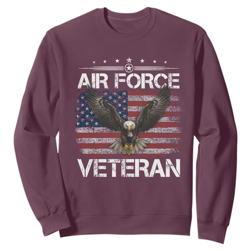Air Force Veteran Sweatshirt Bald Eagle Vintage American Flag TS11 Maroon Print Your Wear