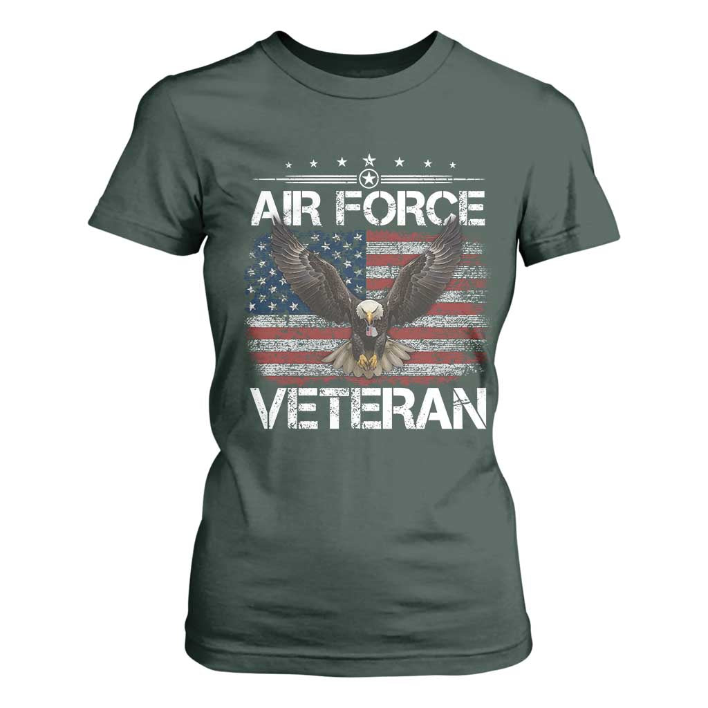 Air Force Veteran T Shirt For Women Bald Eagle Vintage American Flag TS11 Dark Forest Green Print Your Wear