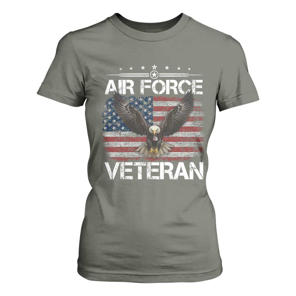 Air Force Veteran T Shirt For Women Bald Eagle Vintage American Flag TS11 Military Green Print Your Wear