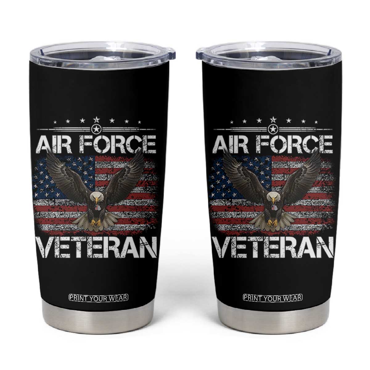 Air Force Veteran Tumbler Cup Bald Eagle Vintage American Flag TS11 Black Print Your Wear