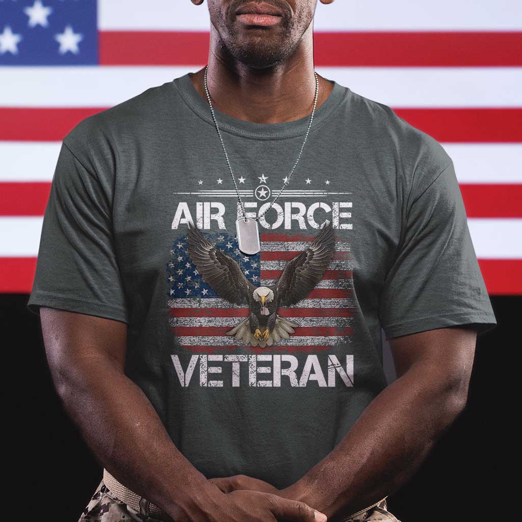 Air Force Veteran T Shirt Bald Eagle Vintage American Flag TS11 Dark Heather Print Your Wear