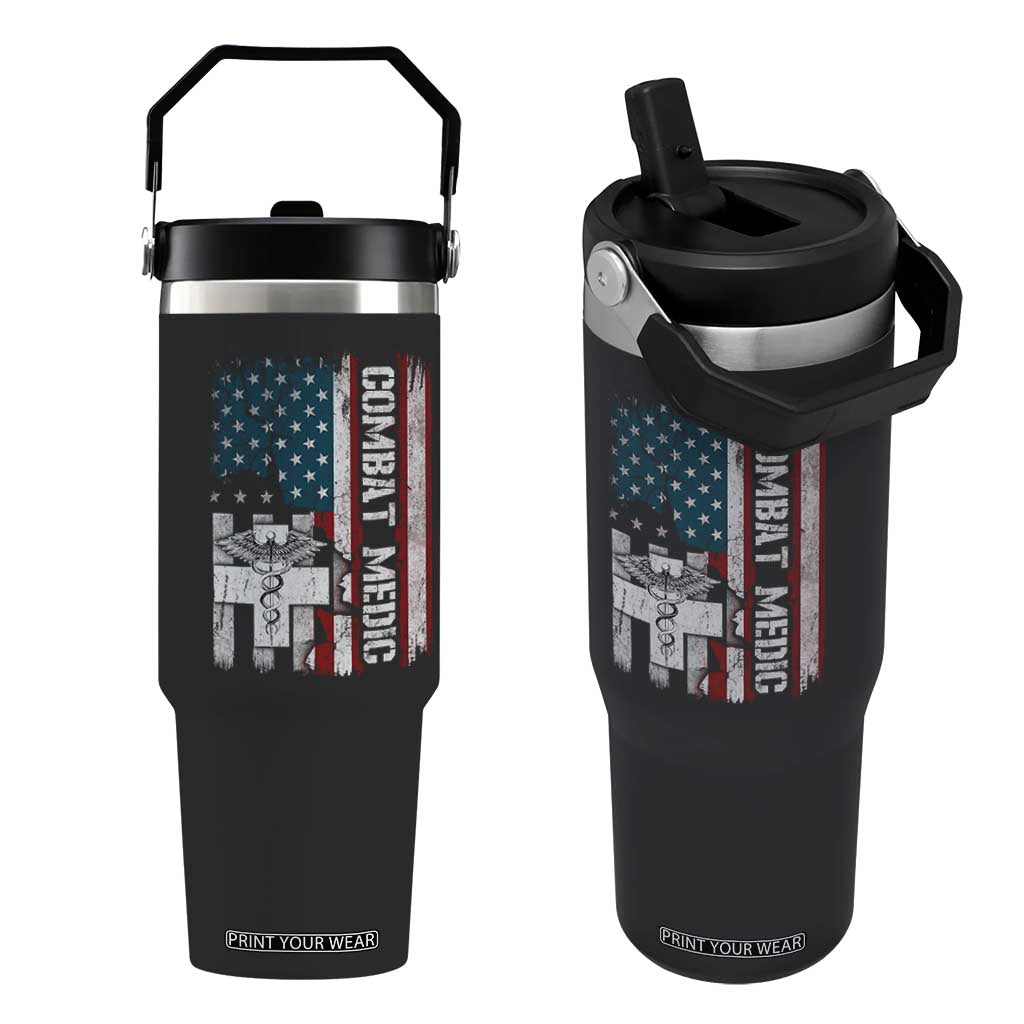 Combat Medic Soldier Flip Straw Tumbler Medical Military American Flag TS11 One Size: 30 oz Black Print Your Wear