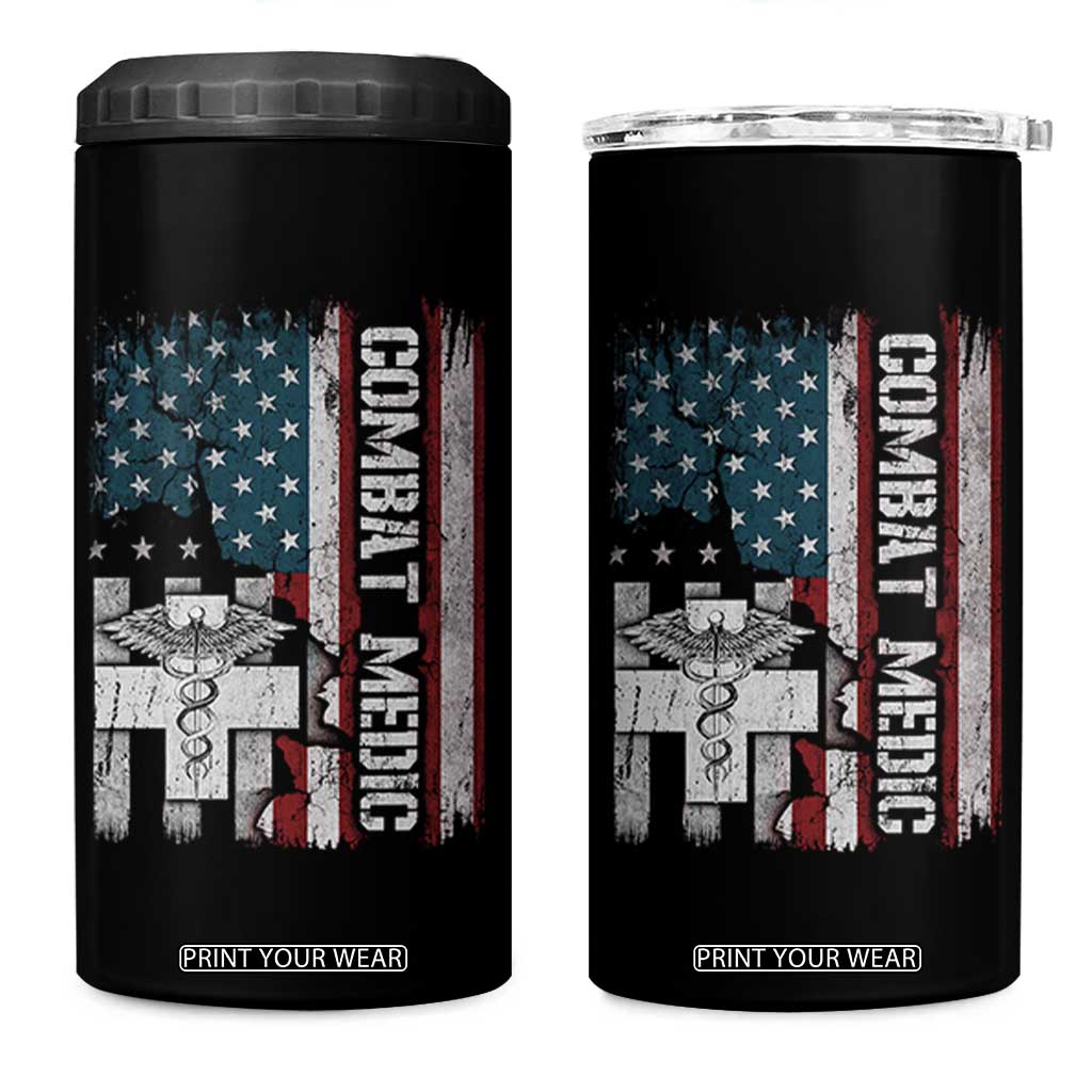 Combat Medic Soldier 4 in 1 Can Cooler Tumbler Medical Military American Flag TS11 One Size: 16 oz Black Print Your Wear