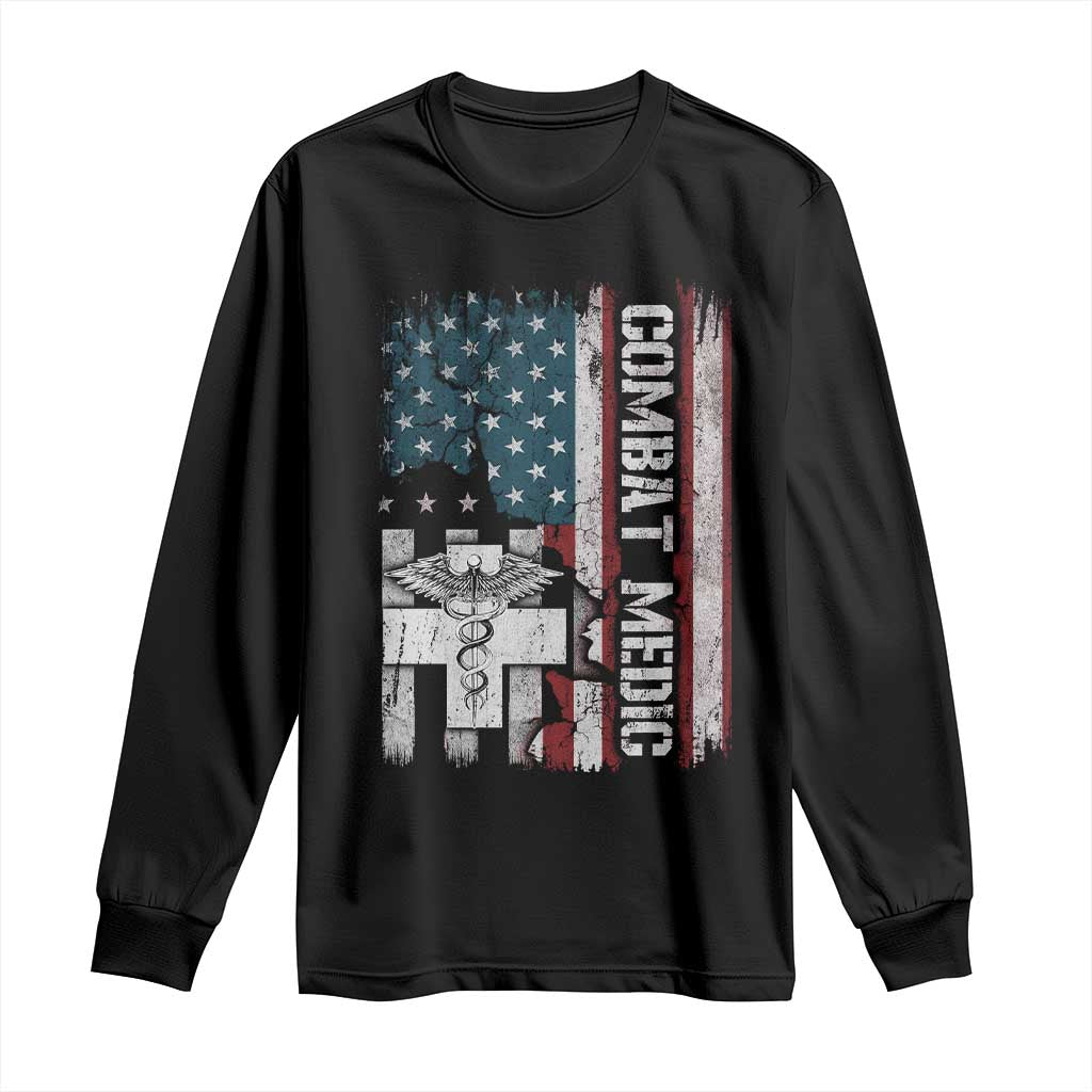 Combat Medic Soldier Long Sleeve Shirt Medical Military American Flag TS11 Black Print Your Wear