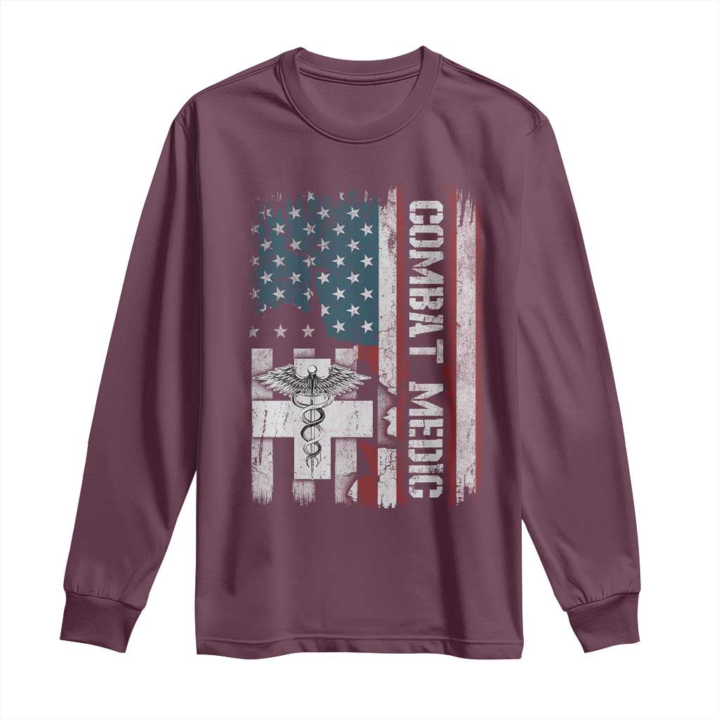 Combat Medic Soldier Long Sleeve Shirt Medical Military American Flag TS11 Maroon Print Your Wear