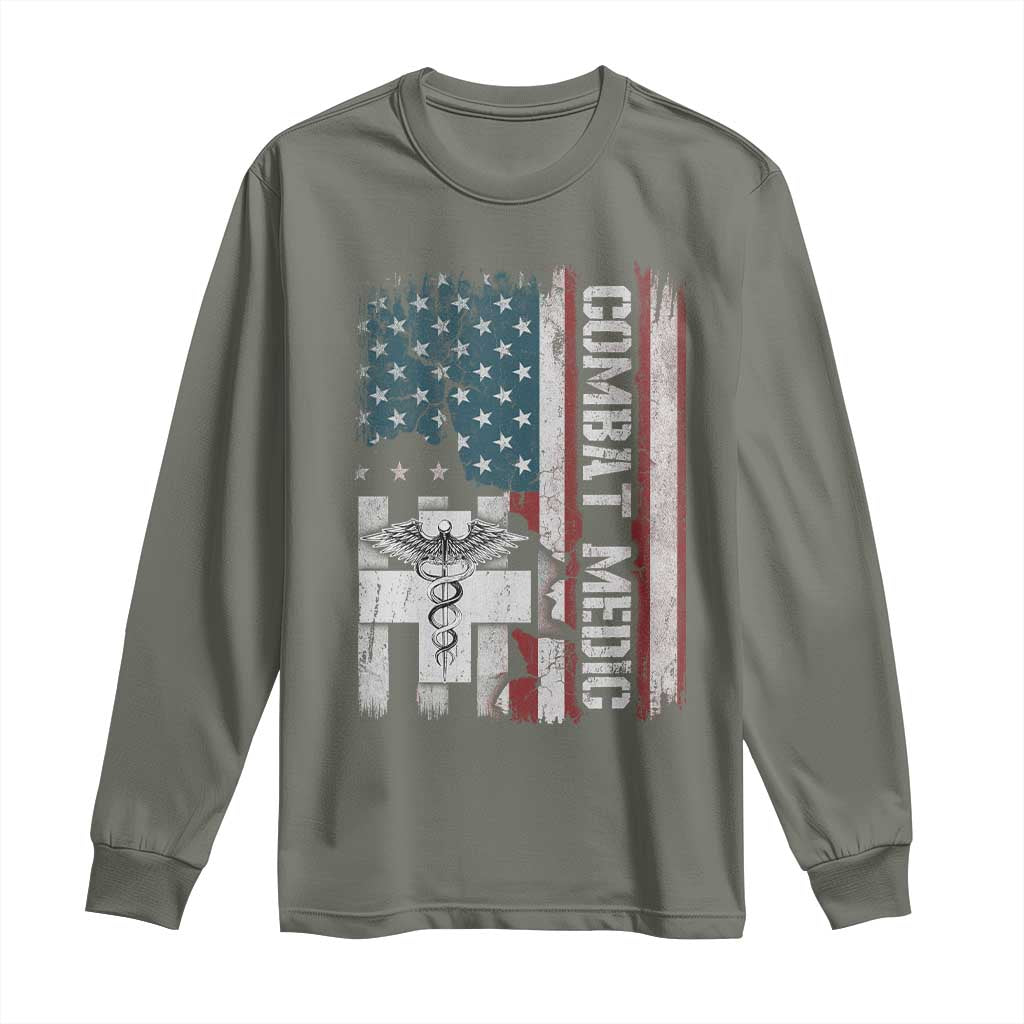 Combat Medic Soldier Long Sleeve Shirt Medical Military American Flag TS11 Military Green Print Your Wear