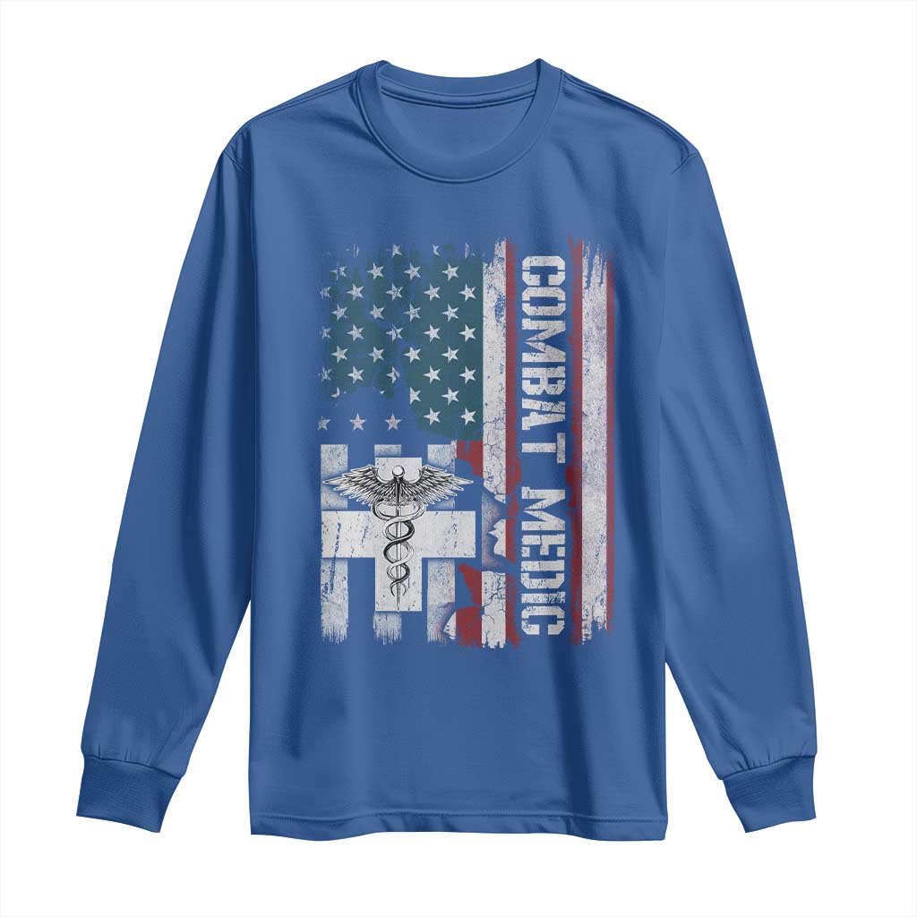 Combat Medic Soldier Long Sleeve Shirt Medical Military American Flag TS11 Royal Blue Print Your Wear