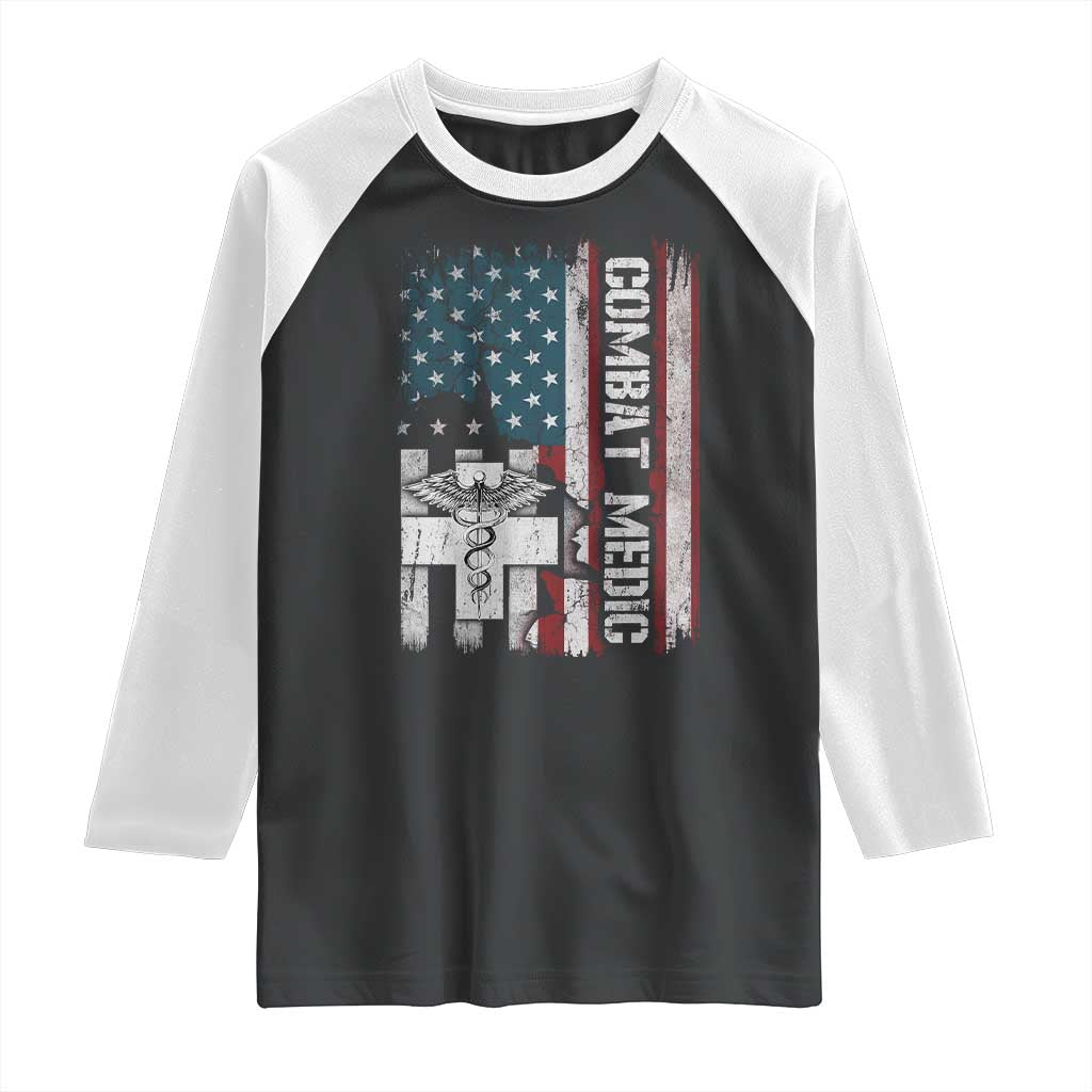 Combat Medic Soldier Raglan Shirt Medical Military American Flag TS11 Black White Print Your Wear