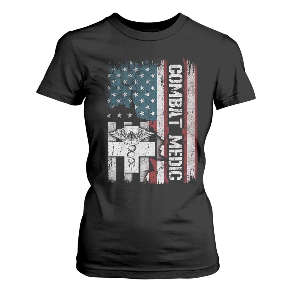 Combat Medic Soldier T Shirt For Women Medical Military American Flag TS11 Black Print Your Wear