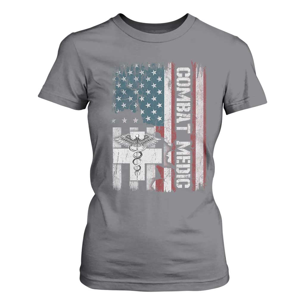 Combat Medic Soldier T Shirt For Women Medical Military American Flag TS11 Charcoal Print Your Wear