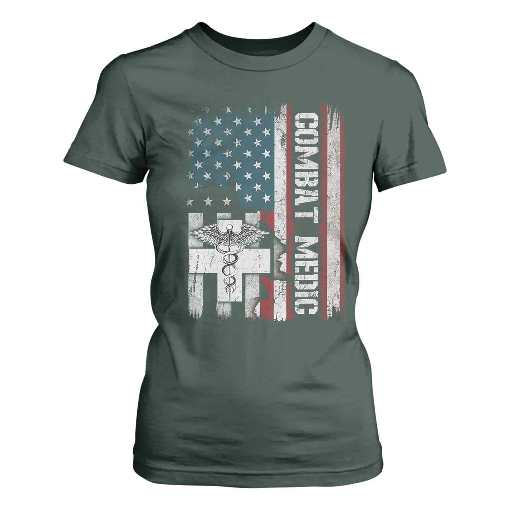 Combat Medic Soldier T Shirt For Women Medical Military American Flag TS11 Dark Forest Green Print Your Wear