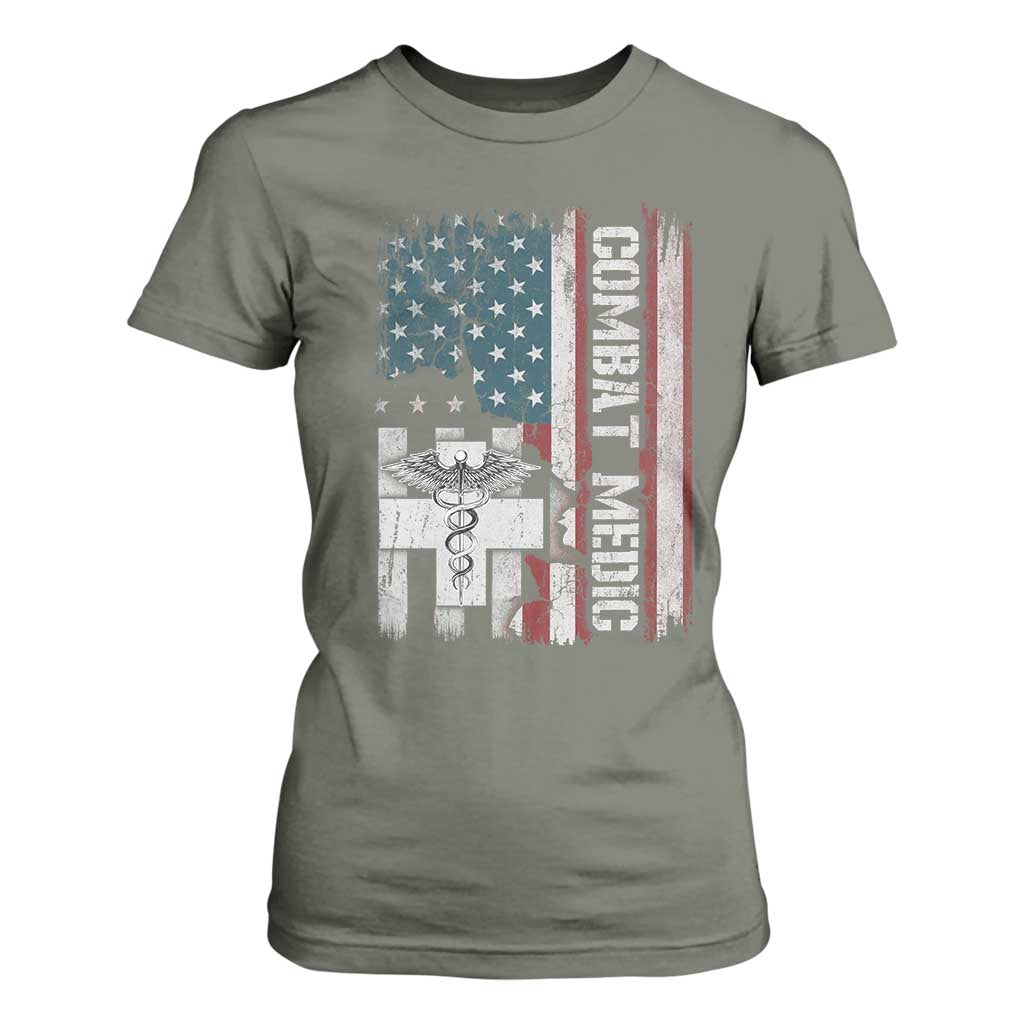 Combat Medic Soldier T Shirt For Women Medical Military American Flag TS11 Military Green Print Your Wear