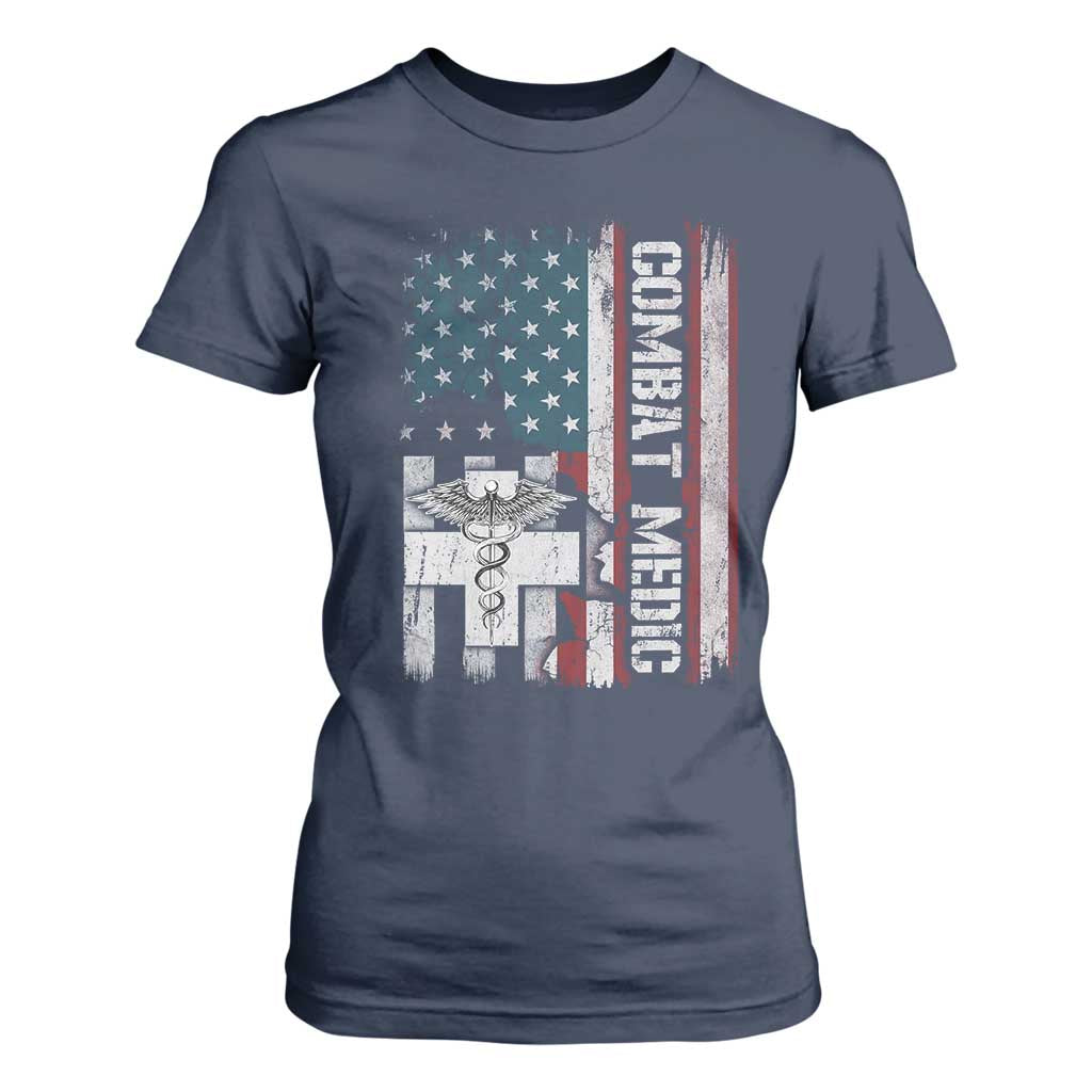 Combat Medic Soldier T Shirt For Women Medical Military American Flag TS11 Navy Print Your Wear