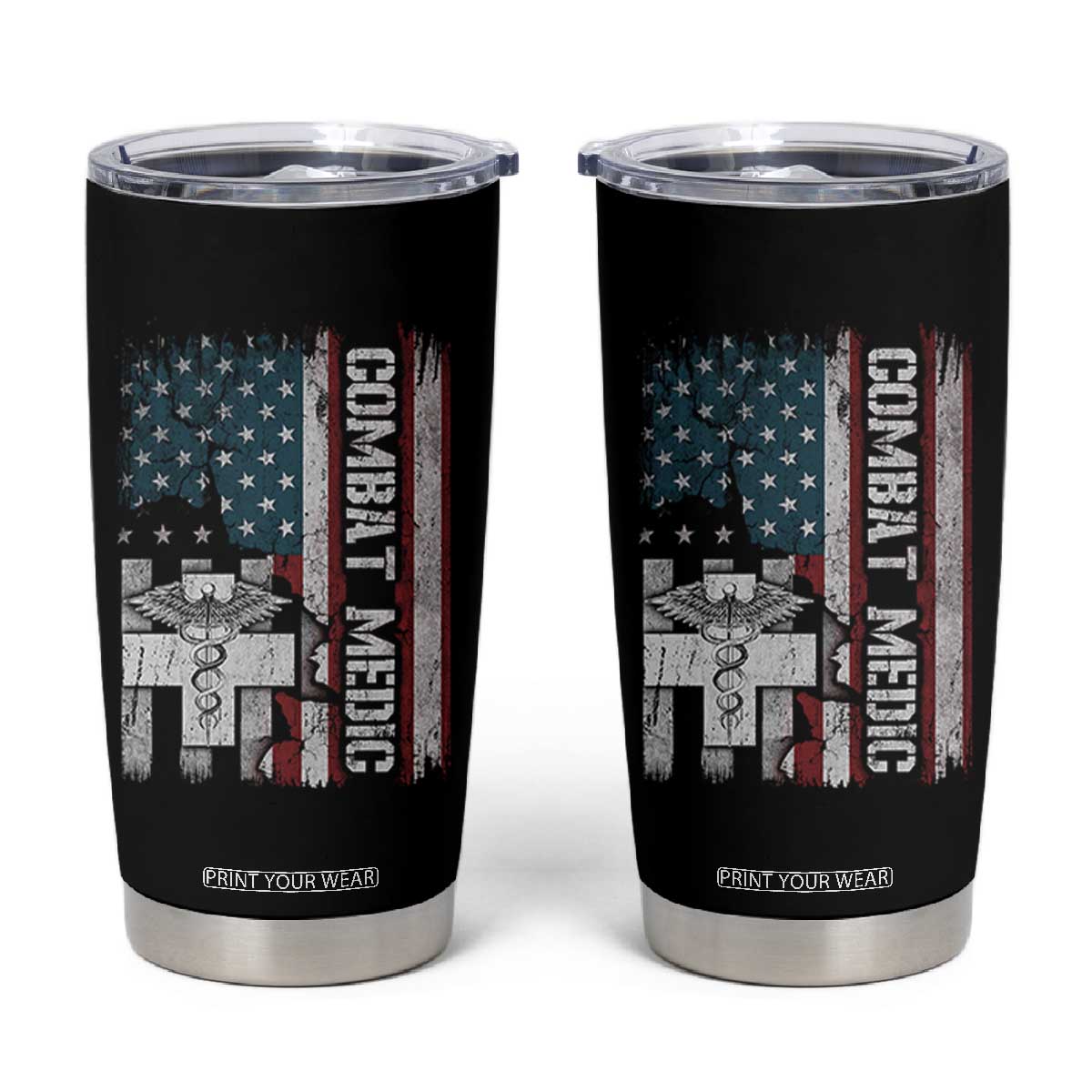 Combat Medic Soldier Tumbler Cup Medical Military American Flag TS11 Black Print Your Wear