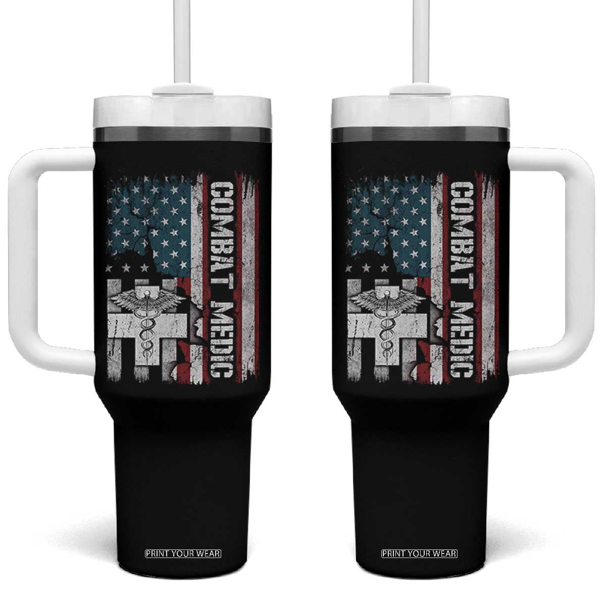 Combat Medic Soldier Tumbler With Handle Medical Military American Flag TS11 One Size: 40 oz Black Print Your Wear